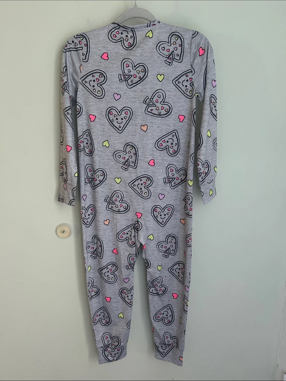 Justice Gray Heart Pizza Graphic One-Piece Pajamas with Pink Accents